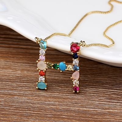Colar com Pingente Personalizado Letra Inicial Colorida Cravejada 0 karavelas H 