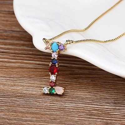 Colar com Pingente Personalizado Letra Inicial Colorida Cravejada 0 karavelas I 