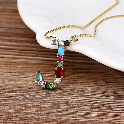 Colar com Pingente Personalizado Letra Inicial Colorida Cravejada 0 karavelas J 