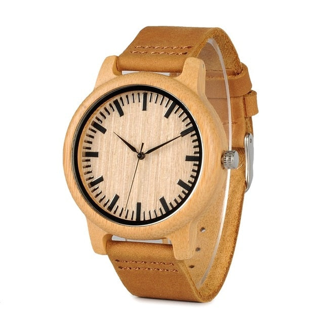 Relógio Vintage Redondo de Madeira com Pulseira de Couro 0 karavelas GA016 