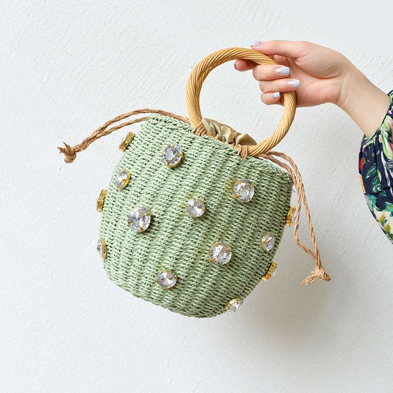 Bolsa Tote artesanal de palha com diamantes de Zircônia 0 karavelas 