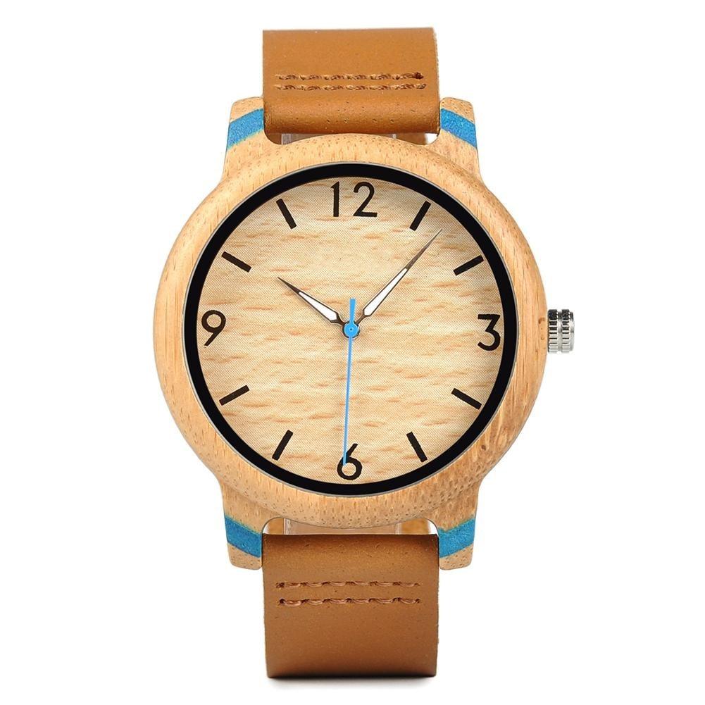Relógio Vintage Redondo de Madeira com Pulseira de Couro 0 karavelas GQ022-2B MEN 