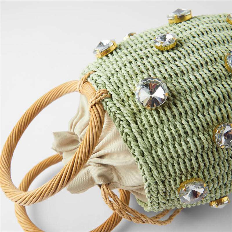 Bolsa Tote artesanal de palha com diamantes de Zircônia 0 karavelas 