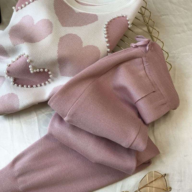 Conjunto Tricô Inverno Luxo Coração em Pérolas 0 karavelas 