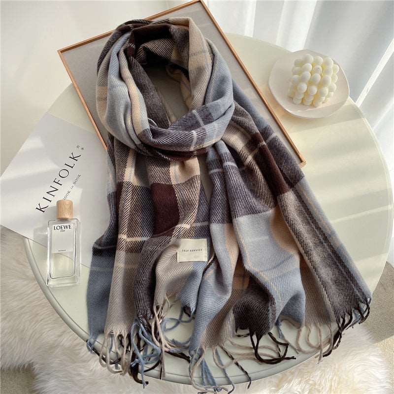 Cachecol Luxuoso Mulher Elegante Cashmere 0 karavelas Cinza/Marrom 