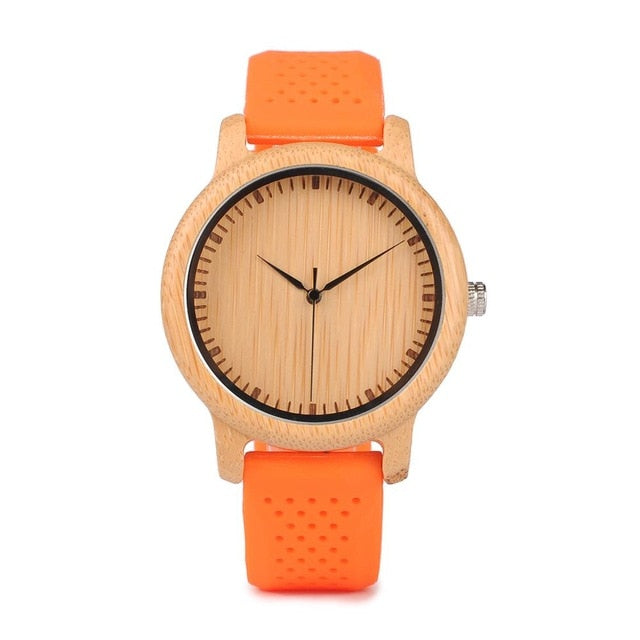 Relógio Vintage de Madeira com Pulseira de Silicone 0 karavelas Laranjado 