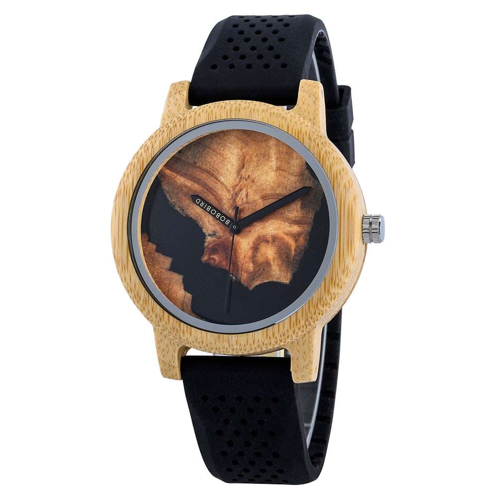 Relógio Vintage de Madeira com Pulseira de Silicone 0 karavelas Preto 