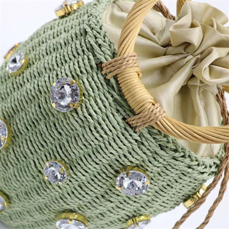 Bolsa Tote artesanal de palha com diamantes de Zircônia 0 karavelas 