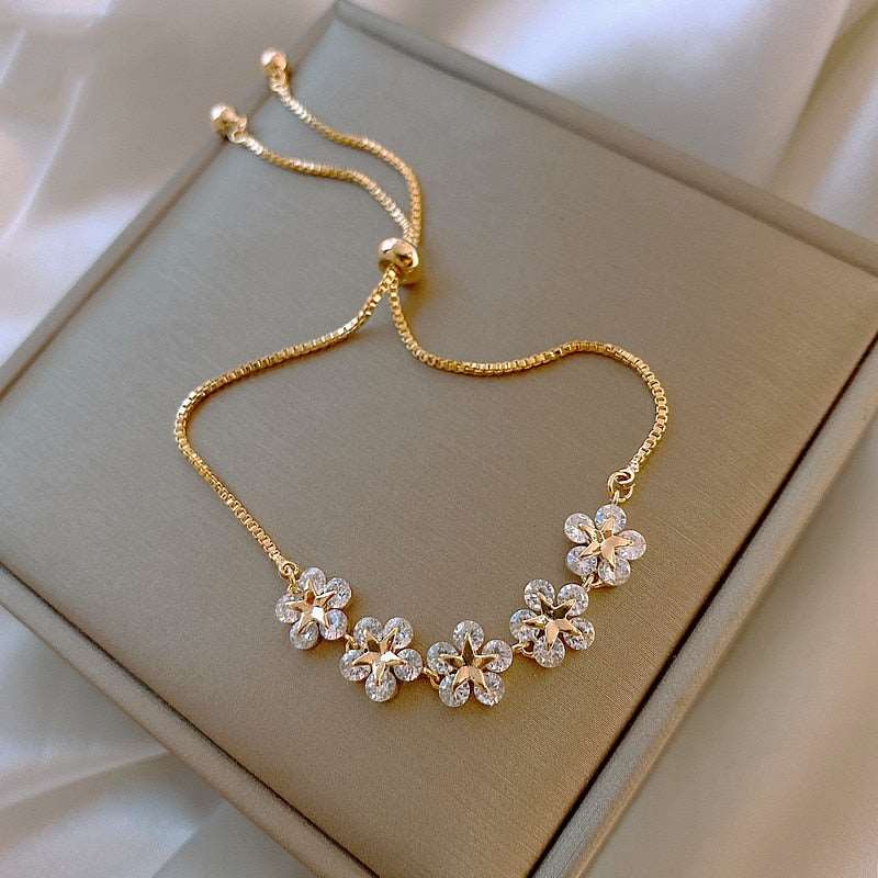 Pulseira Flor Cristal Luxo com Pedra Zircônia 0 karavelas Five flowers 1 