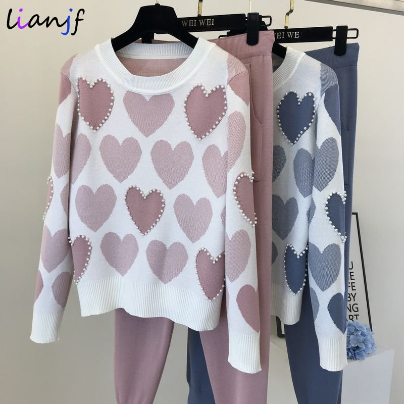 Conjunto Tricô Inverno Luxo Coração em Pérolas 0 karavelas 