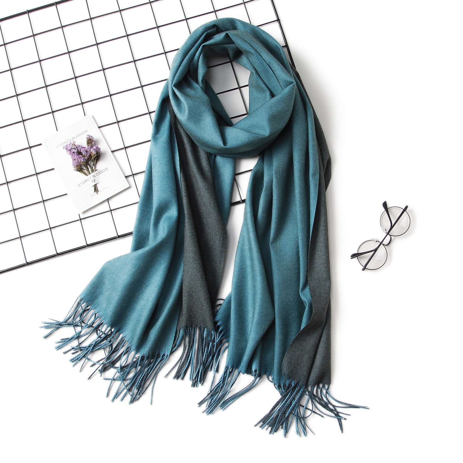 Cachecol de Cashmere Elegante Luxo 0 karavelas Verde Petróleo 