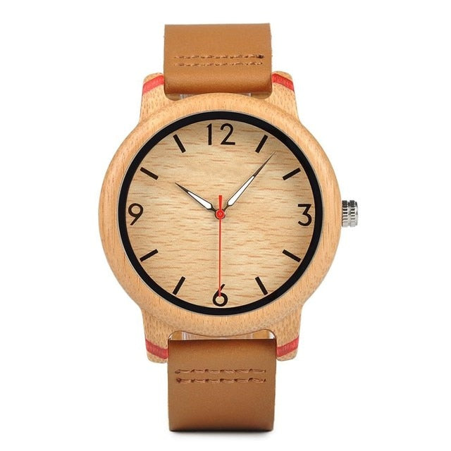 Relógio Vintage Redondo de Madeira com Pulseira de Couro 0 karavelas GQ022-1B 