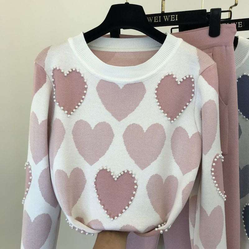 Conjunto Tricô Inverno Luxo Coração em Pérolas 0 karavelas 
