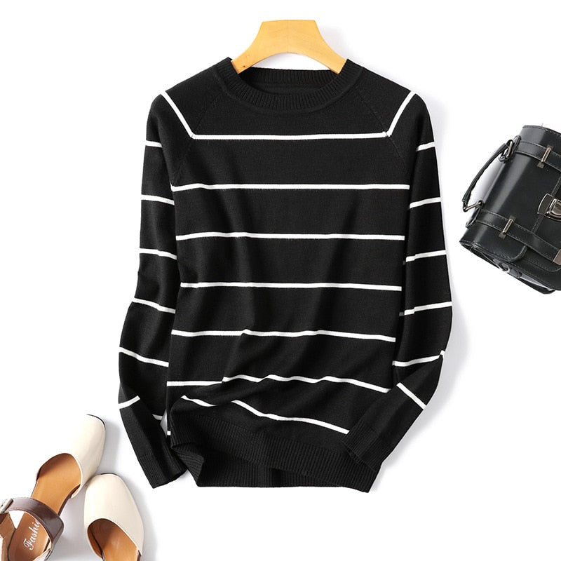 Blusa em Tricô Manga Longa Listrado 0 karavelas 