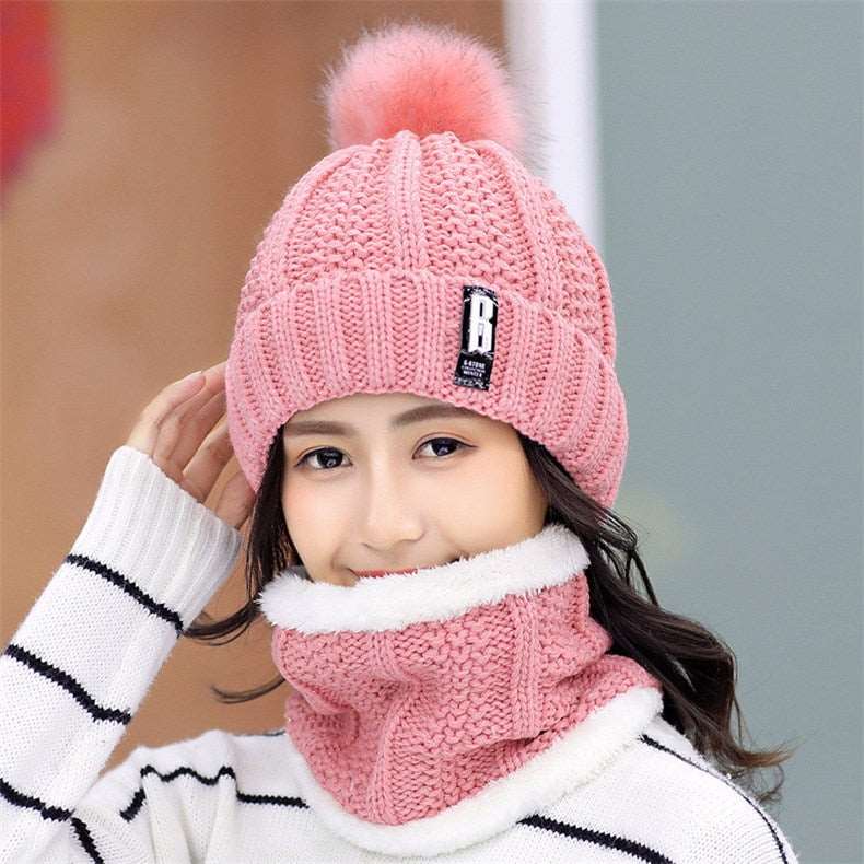 Conjunto Gola e Gorro de Tricô Forrada com Pelúcia 200000447 karavelas Rosa 