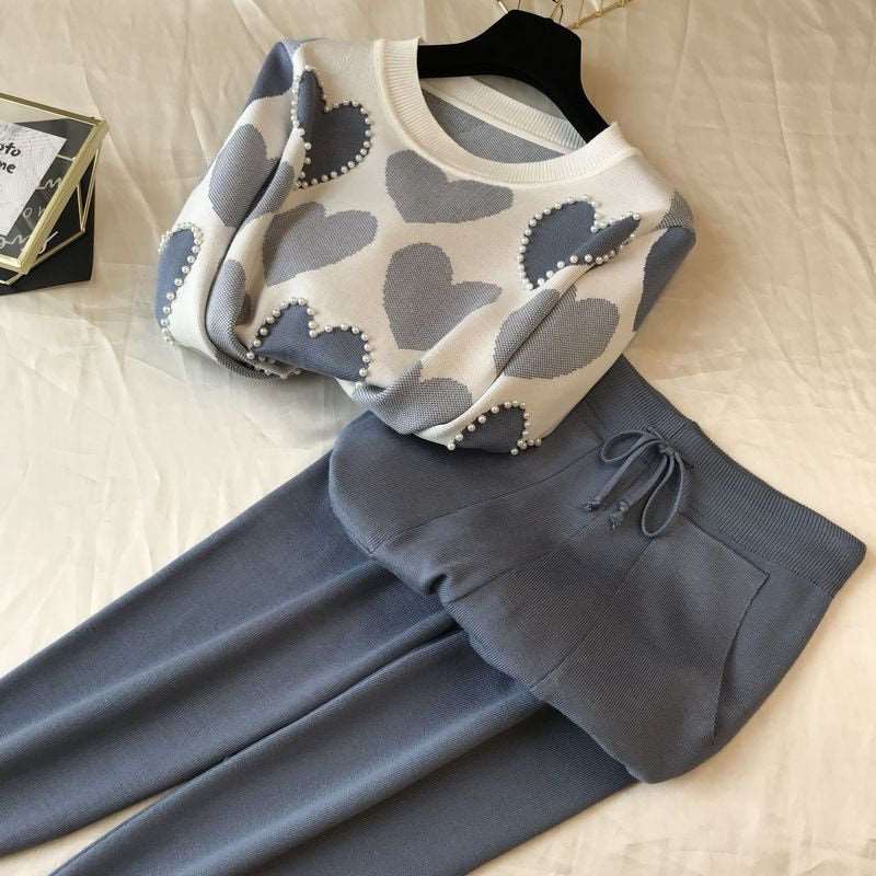 Conjunto Tricô Inverno Luxo Coração em Pérolas 0 karavelas 