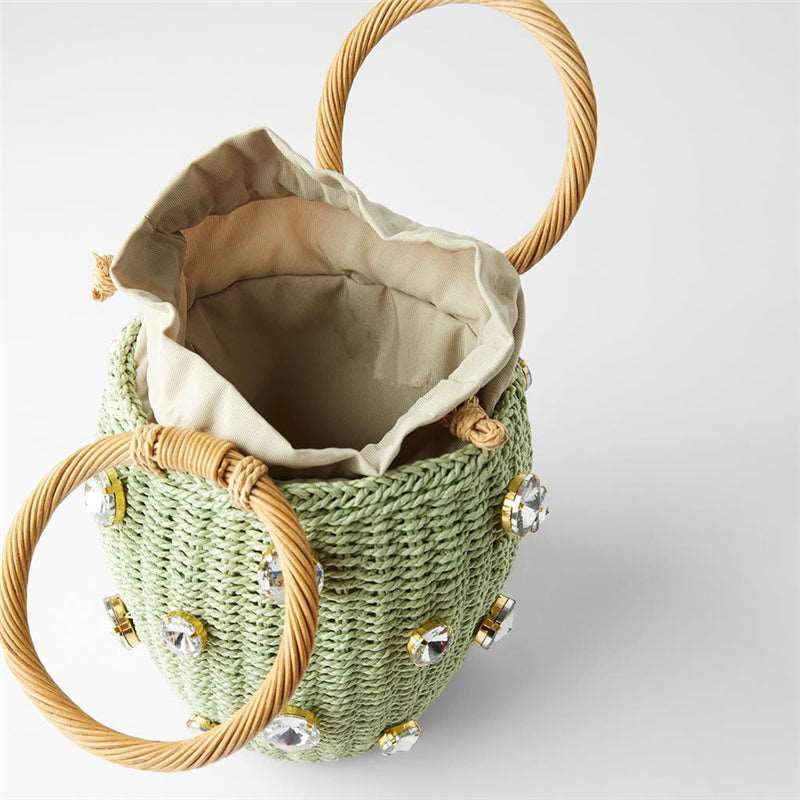 Bolsa Tote artesanal de palha com diamantes de Zircônia 0 karavelas 