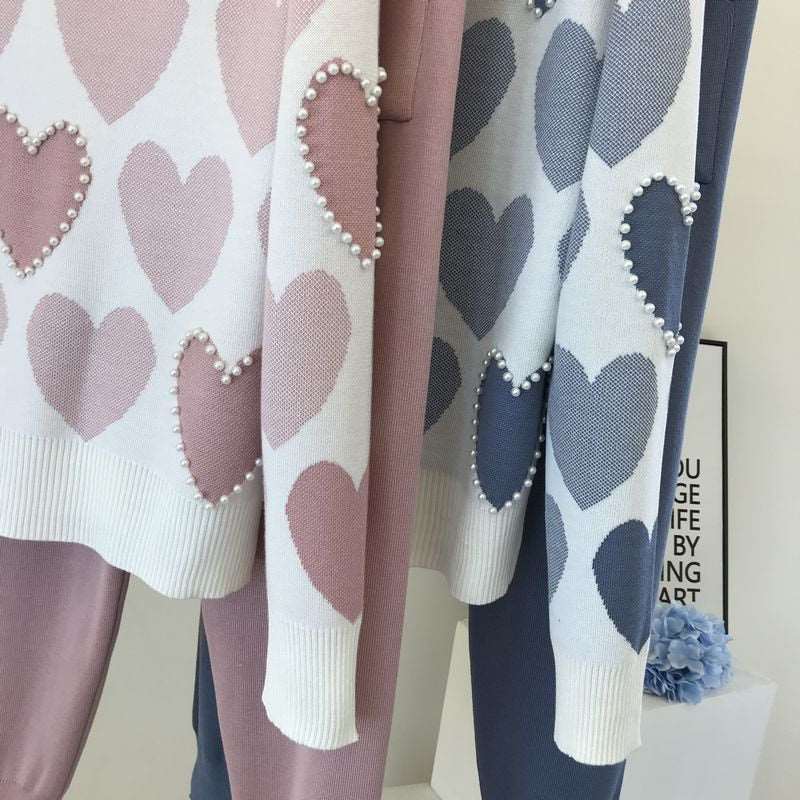 Conjunto Tricô Inverno Luxo Coração em Pérolas 0 karavelas 