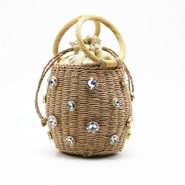Bolsa Tote artesanal de palha com diamantes de Zircônia 0 karavelas Marrom 