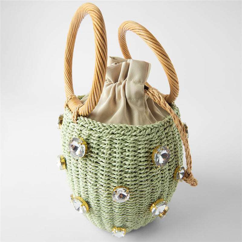 Bolsa Tote artesanal de palha com diamantes de Zircônia 0 karavelas 
