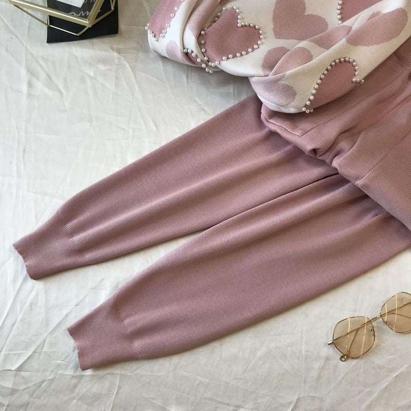 Conjunto Tricô Inverno Luxo Coração em Pérolas 0 karavelas 