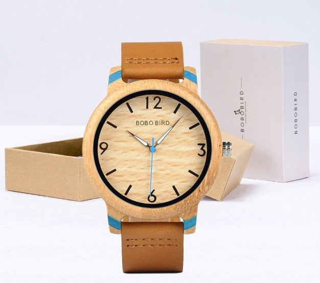 Relógio Vintage Redondo de Madeira com Pulseira de Couro 0 karavelas 