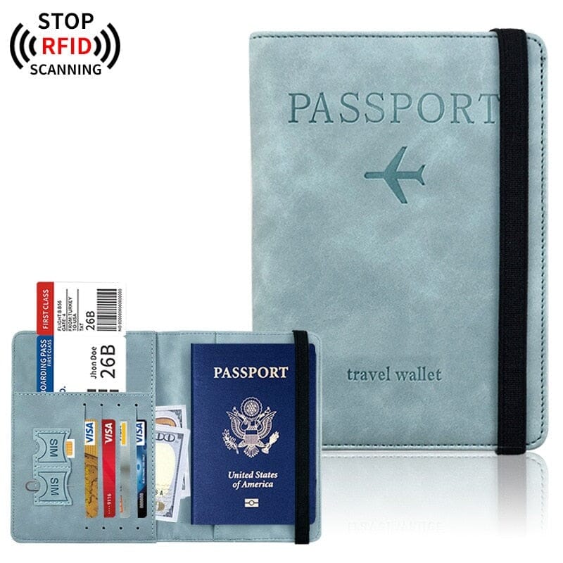 Carteira Passaporte anit-furto com bloqueador de dados por aproximação 0 karavelas Azul claro 