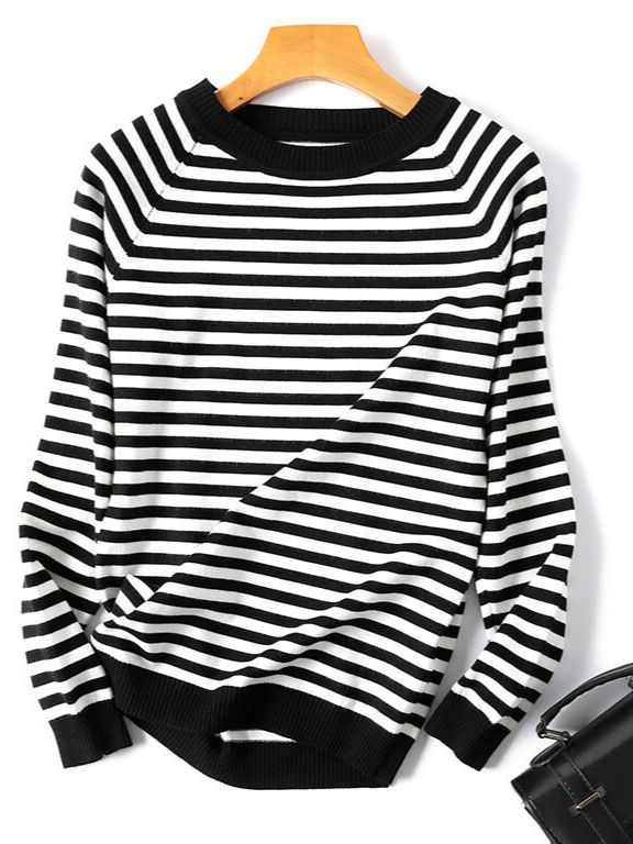 Blusa em Tricô Manga Longa Listrado 0 karavelas Branco / Preto M 