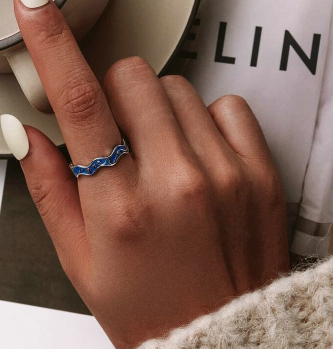 bamoer Sterling Silver 925 Lover Rings for Couple Blue Starry Sky of Van Gogh Open Finger Ring Design Jewelry Accessories SCR608 0 karavelas 