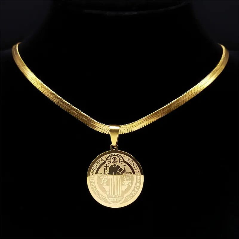 Colar e Pingente Banhado a Ouro de Proteção São Bento karavelas 