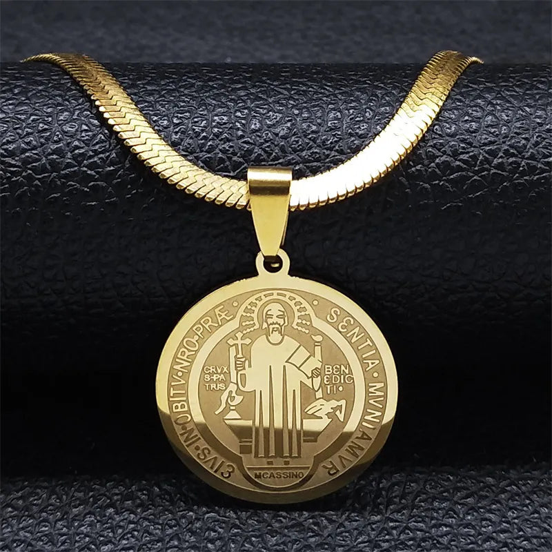 Colar e Pingente Banhado a Ouro de Proteção São Bento karavelas Ouro 
