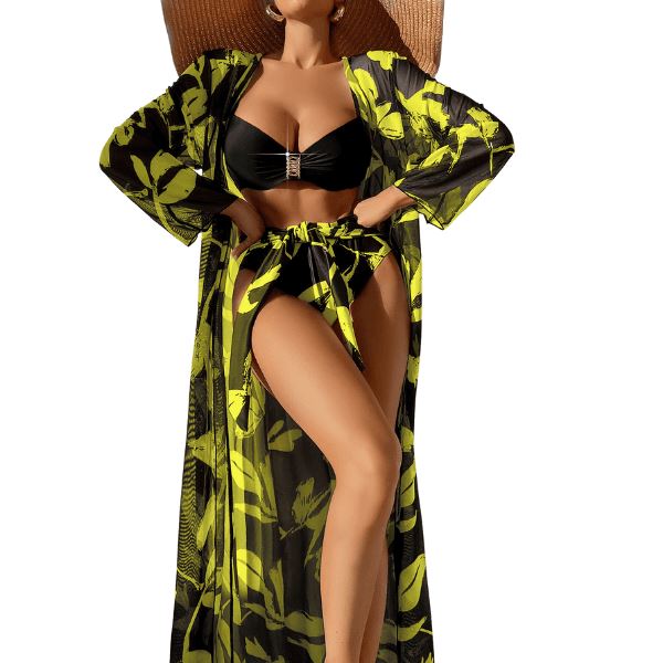 Conjunto de Biquíni DivaFashion- 3 peças karavelas Amarelo P 