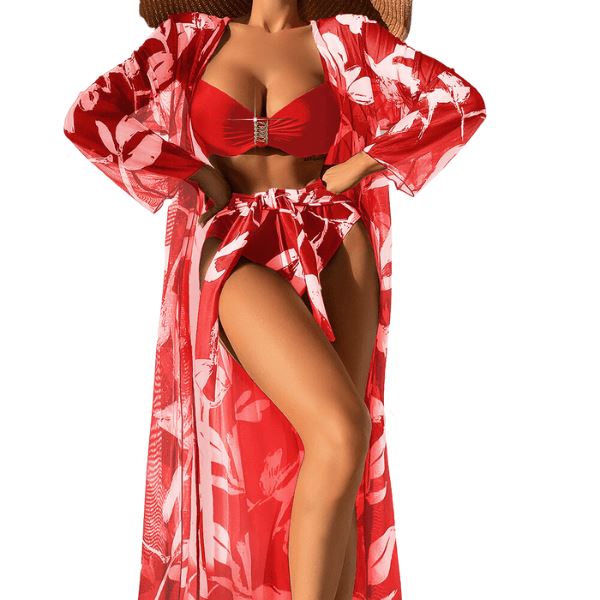 Conjunto de Biquíni DivaFashion- 3 peças karavelas Vermelho P 